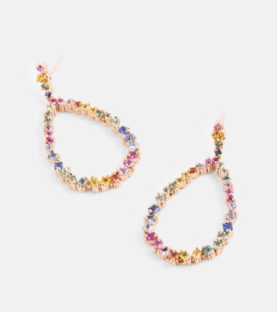 Suzanne Kalan 18kt Rose Gold Drop Earrings With Sapphires In Rainbow/rg