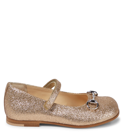 Shop Gucci Horsebit Glitter Ballet Flats In Sable/brig