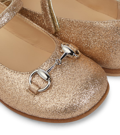 Shop Gucci Horsebit Glitter Ballet Flats In Sable/brig