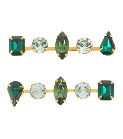 Shop Jennifer Behr Jessa Embellished Set Of 2 Bobby Pins In Emerald