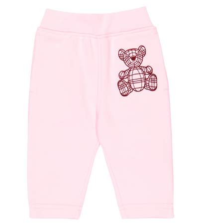 Shop Burberry Baby Printed Cotton Sweatpants In Pale Candy Pink