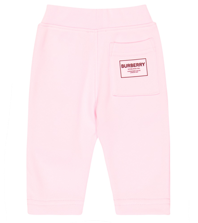 Shop Burberry Baby Printed Cotton Sweatpants In Pale Candy Pink