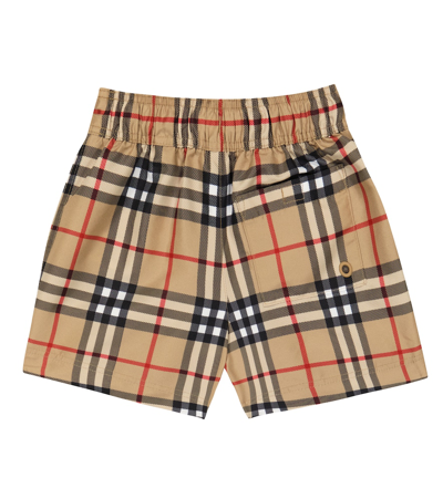 Shop Burberry Archive Check Swim Trunks In Archive Beige Ip Chk