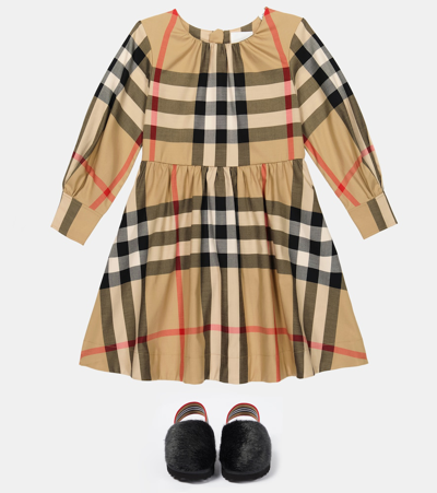Shop Burberry Archive Check Cotton Dress In Archive Beige Ip Chk