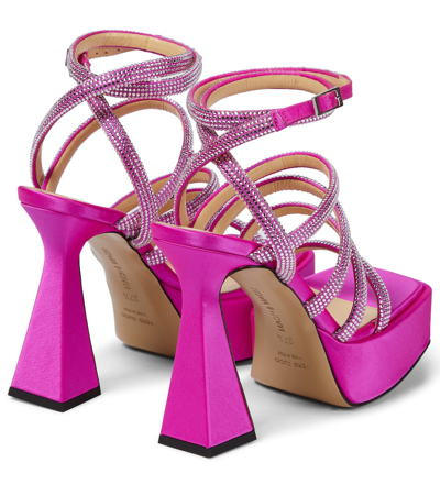 Shop Mach & Mach Sydney Embellished Satin Platform Sandals In Fuchsia