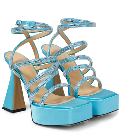 Shop Mach & Mach Sydney Embellished Satin Platform Sandals In Blue