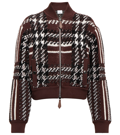Shop Burberry Checked Wool-blend Bomber Jacket In Dark Truffle Brown