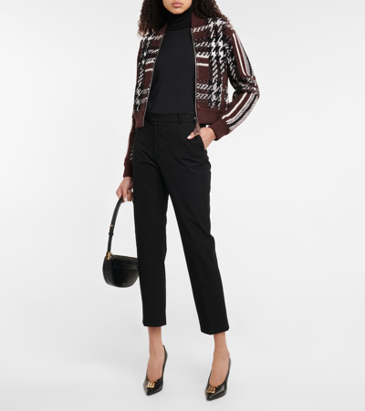 Shop Burberry Checked Wool-blend Bomber Jacket In Dark Truffle Brown