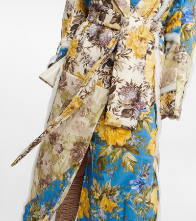 Shop Acne Studios Floral Patchwork Padded Cotton Coat In Beige