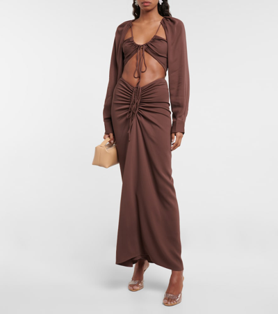 Shop Christopher Esber Ruched Crop Top In Chocolate