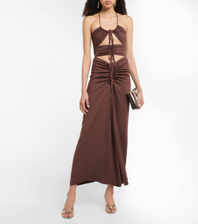 Shop Christopher Esber Cutout Halterneck Maxi Dress In Chocolate