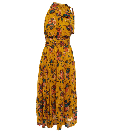 Shop Ulla Johnson Maya Floral Silk Chiffon Midi Dress In Waterlily
