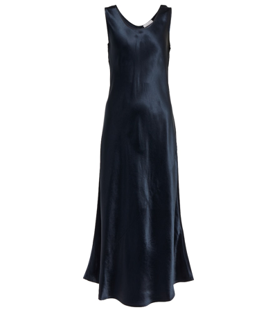 Shop Max Mara Capua Satin Midi Dress In Blu