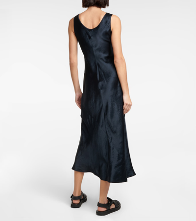 Shop Max Mara Capua Satin Midi Dress In Blu