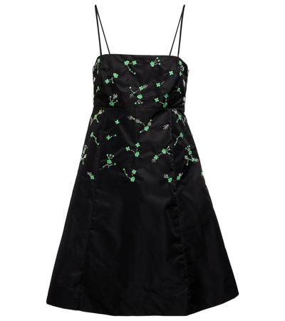 Shop Ganni Embellished Nylon Minidress In Black