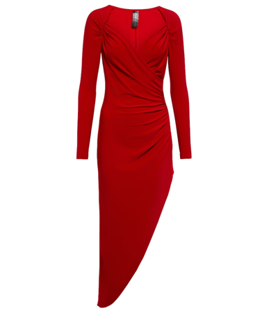 Shop Norma Kamali Asymmetric Midi Dress In Red