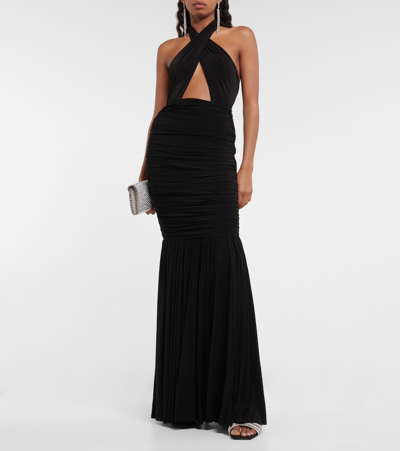 Shop Norma Kamali Fishtail Halterneck Gown In Black