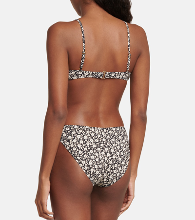 Tory Burch Floral Low-rise Bikini Bottoms In Black Tonal Ditsy