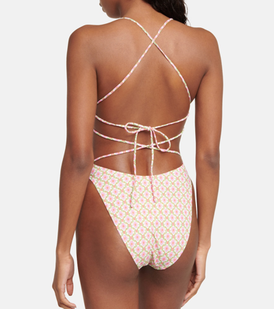 Shop Tory Burch Printed Tie-back Swimsuit In Vauban Diamond