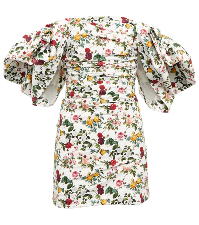 Shop Oscar De La Renta Off-shoulder Floral Cotton Minidress In White Multi
