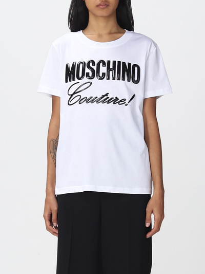 Shop Moschino Couture T-shirt With Golden Logo Lettering In White