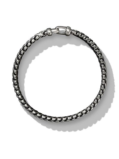 Shop David Yurman Sterling Silver Woven Box Chain Bracelet In Black