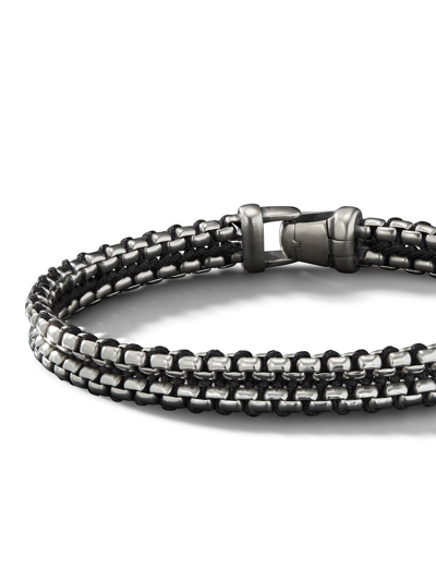 Shop David Yurman Sterling Silver Woven Box Chain Bracelet In Black