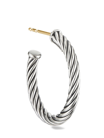 David Yurman Cable-textured Hoop Earrings In Silver
