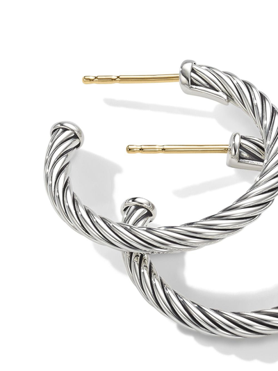 David Yurman Cable-textured Hoop Earrings In Silver