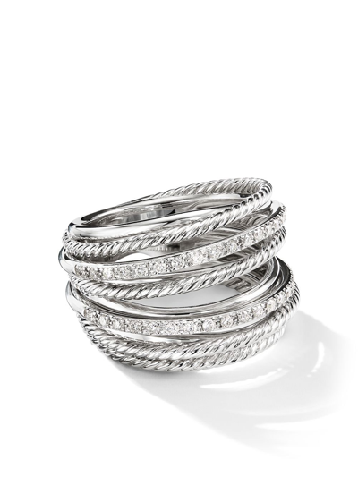 Shop David Yurman Sterling Silver Crossover Diamond Ring