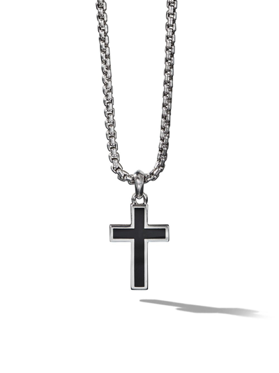 Shop David Yurman Sterling Silver Exotic Stone Cross Onyx Pendant In Black