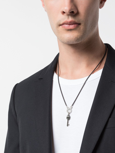 David Yurman Sterling Silver Memento Skull Key Pendant With Black Diamonds In Silver
