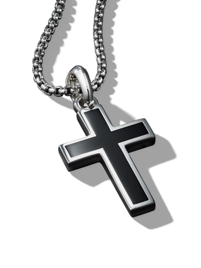 Shop David Yurman Sterling Silver Exotic Stone Cross Onyx Pendant In Black