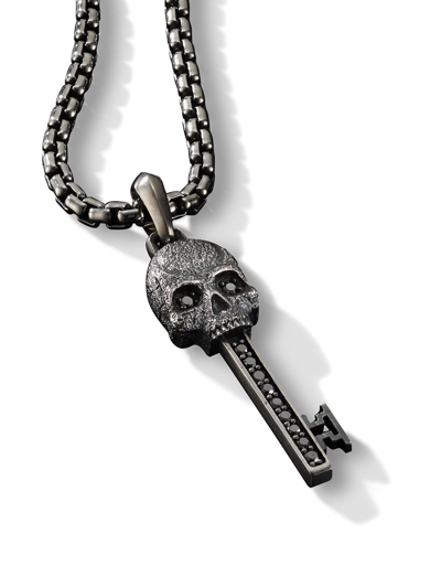 David Yurman Sterling Silver Memento Skull Key Pendant With Black Diamonds In Silver