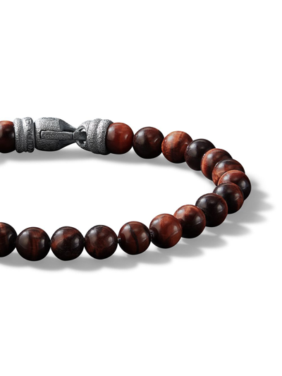 Shop David Yurman Sterling Silver Spiritual Beads Tiger Eye Bracelet In Red