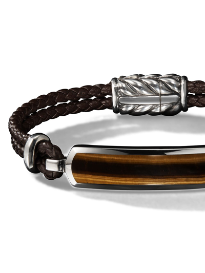 Shop David Yurman Exotic Stone Bar Station Tiger Eye And Leather Bracelet In Silver