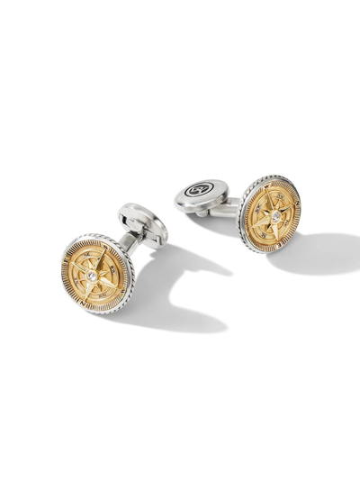 Shop David Yurman 18kt Yellow Gold And Sterling Silver Maritime Compass Diamond Cufflinks