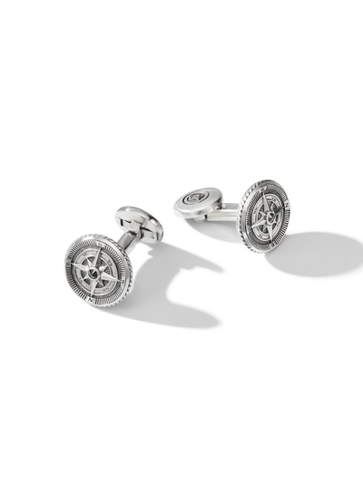 David Yurman Sterling Silver Maritime Compass Cufflinks With Black Diamonds In Silver