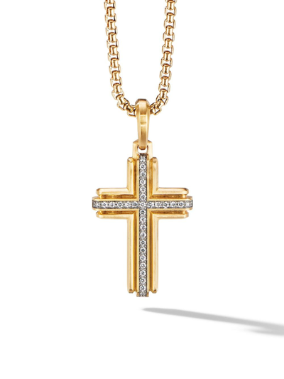 Shop David Yurman 18kt Yellow Gold Deco Diamond Cross Pendant