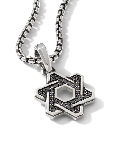 David Yurman Sterling Silver Deco Star Of David Pendant With Pavé Black Diamonds In Silver