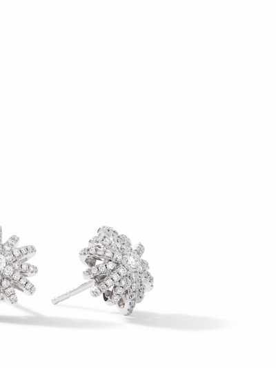David Yurman Starburst 18k White Gold Diamond Pave Small Stud Earrings In Silver