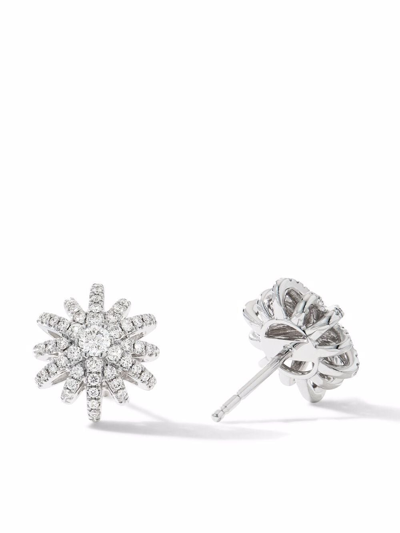 David Yurman Starburst 18k White Gold Diamond Pave Small Stud Earrings In Silver