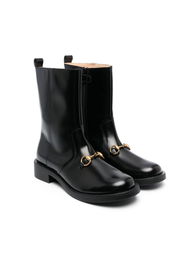 Gucci Signature Horsebit-detail Leather Boots In Black