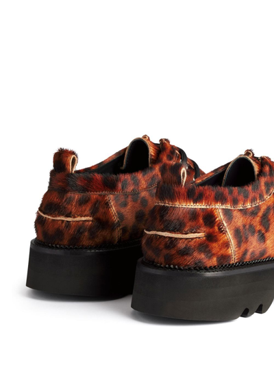 Shop Ami Alexandre Mattiussi Leopard-print Lace-up Platform Shoes In Brown