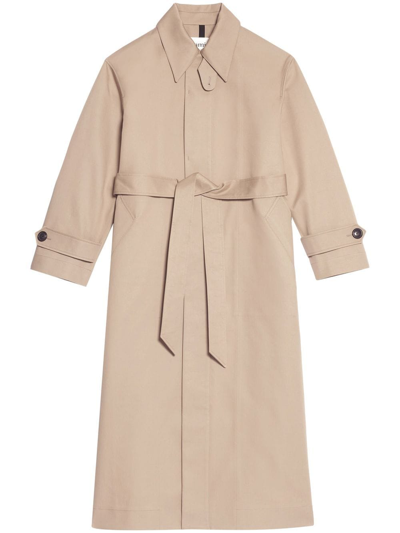 Shop Ami Alexandre Mattiussi Belted Maxi Trench Coat In Neutrals