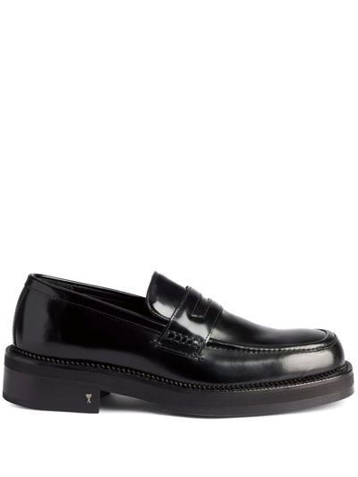 Shop Ami Alexandre Mattiussi Square-toe Polished Loafers In Black