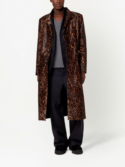 Shop Ami Alexandre Mattiussi Leopard-print Button-front Coat In Brown