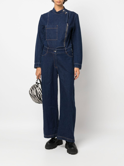 Shop Henrik Vibskov Zip-detail Wide-leg Jumpsuit In Blue