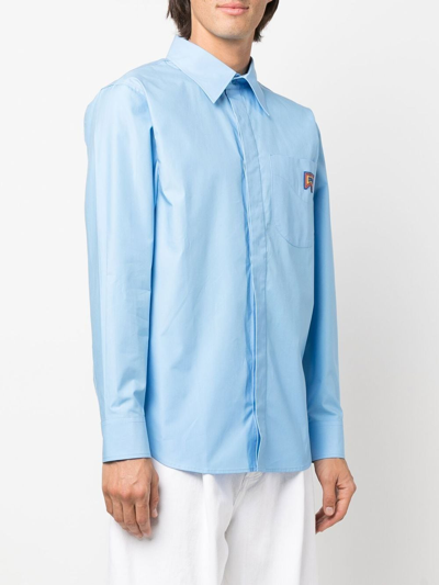 Shop Camper Tie-detail Organic Cotton Shirt In Blue