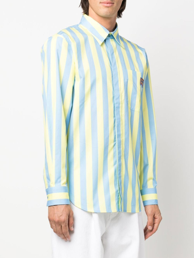 Shop Camper Striped Tie-detail Shirt In Blue